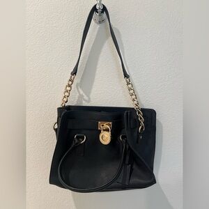 Michael Kors Black Leather Handbag with Gold Accents